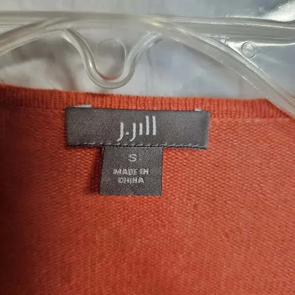 J Jill Linen Blend Cardigan Sweater Open Front Coral Orange Long Size Small 4-6 - Picture 5 of 7